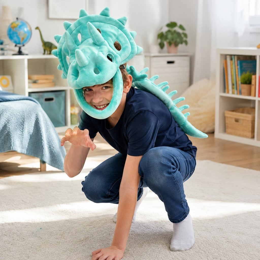 Mommy & Me Dinosaur Skeleton Costume - Wearable Plush Triceratops Dino Outfit with 3D Headgear Spine, Family Halloween Cosplay for Family