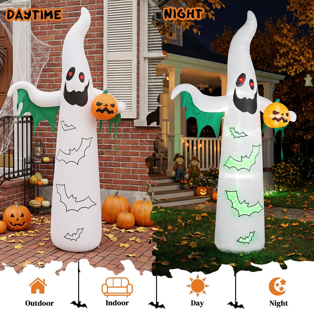 12ft Halloween Inflatable Ghost Bat Ornament with 4 LED Lights 82 String Lights