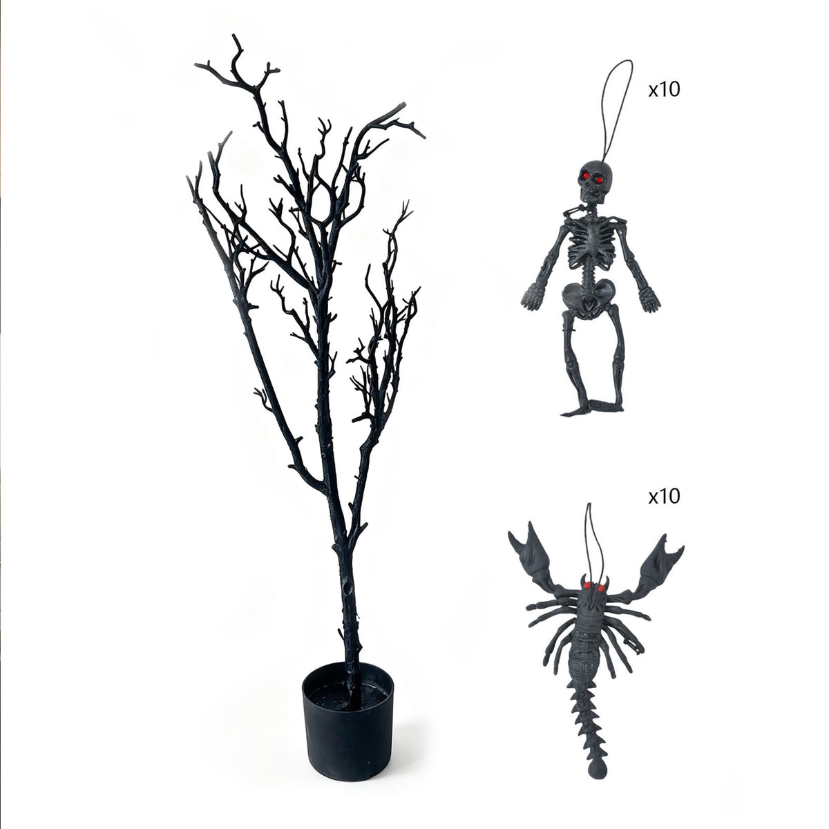 Halloween Potted Dead Tree with Hanging Skeletons, 39 Inch Spooky Tabletop Decor, Creepy Scorpion Skull Ornaments, Haunted House Party Centerpiece