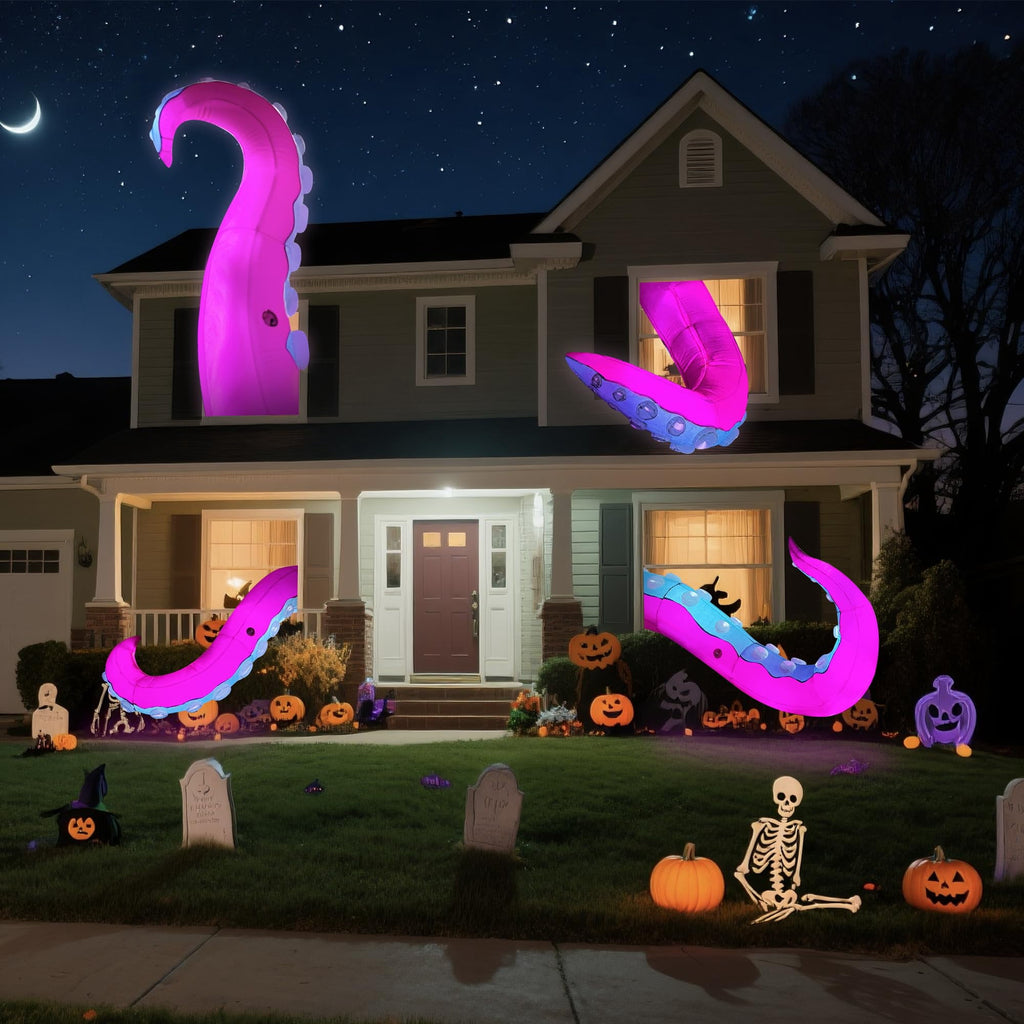 Wellcomer 3 Pcs Halloween Inflatable Octopus Tentacles Décor with Changing LED Lights