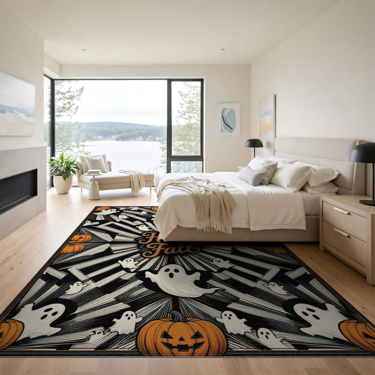 ODIKA Halloween Spooky Pumpkin Phantom Striped Entrance Door Doormat for Playroom, Bedroom, Reading Nook, Pet Friendly & Kids Safe Play