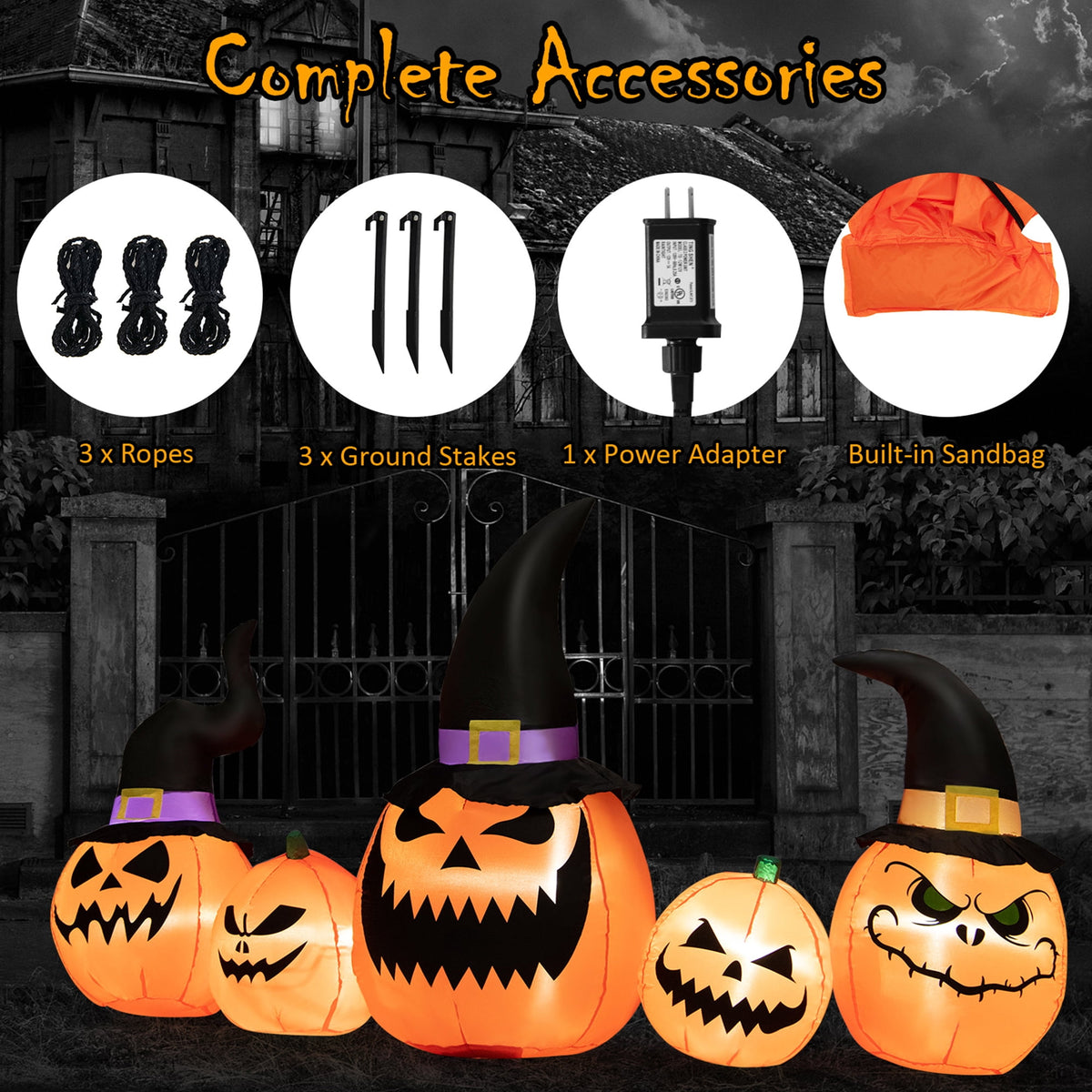 Gymax 4' Inflatable Halloween Pumpkin Yard Decoration w/Built-in LED Lights