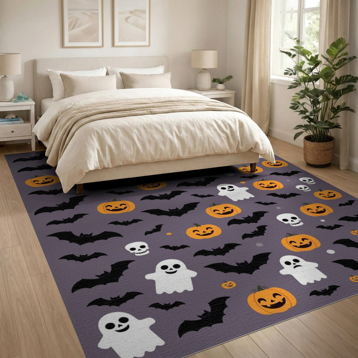 ODIKA 8'x10' Washable Area Rug Halloween Harvest Spirits Grinning Lantern Entrance Doormat Door for Living Room, Under Sectional, Family , Durable, Non-Slip