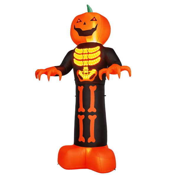 Alvantor 12 ft Pumpkin Head Skeleton Halloween Inflatable with LED and String Lights, Black and Orange