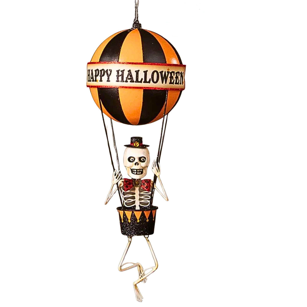 Bethany Lowe 13.50In Happy Halloween Balloon, Tin, Skeleton Hot Air Ka5406