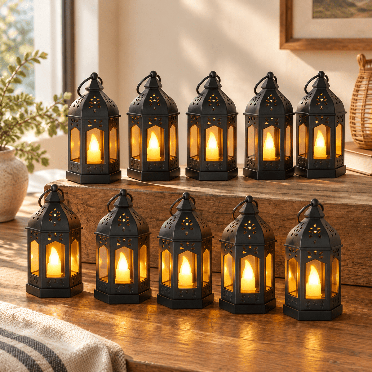 Mini Lantern With Flickering Led Candles Set Of 20 Vintdecorative Hanging Candle Lanterns Formas Wedding Decorations Party Table