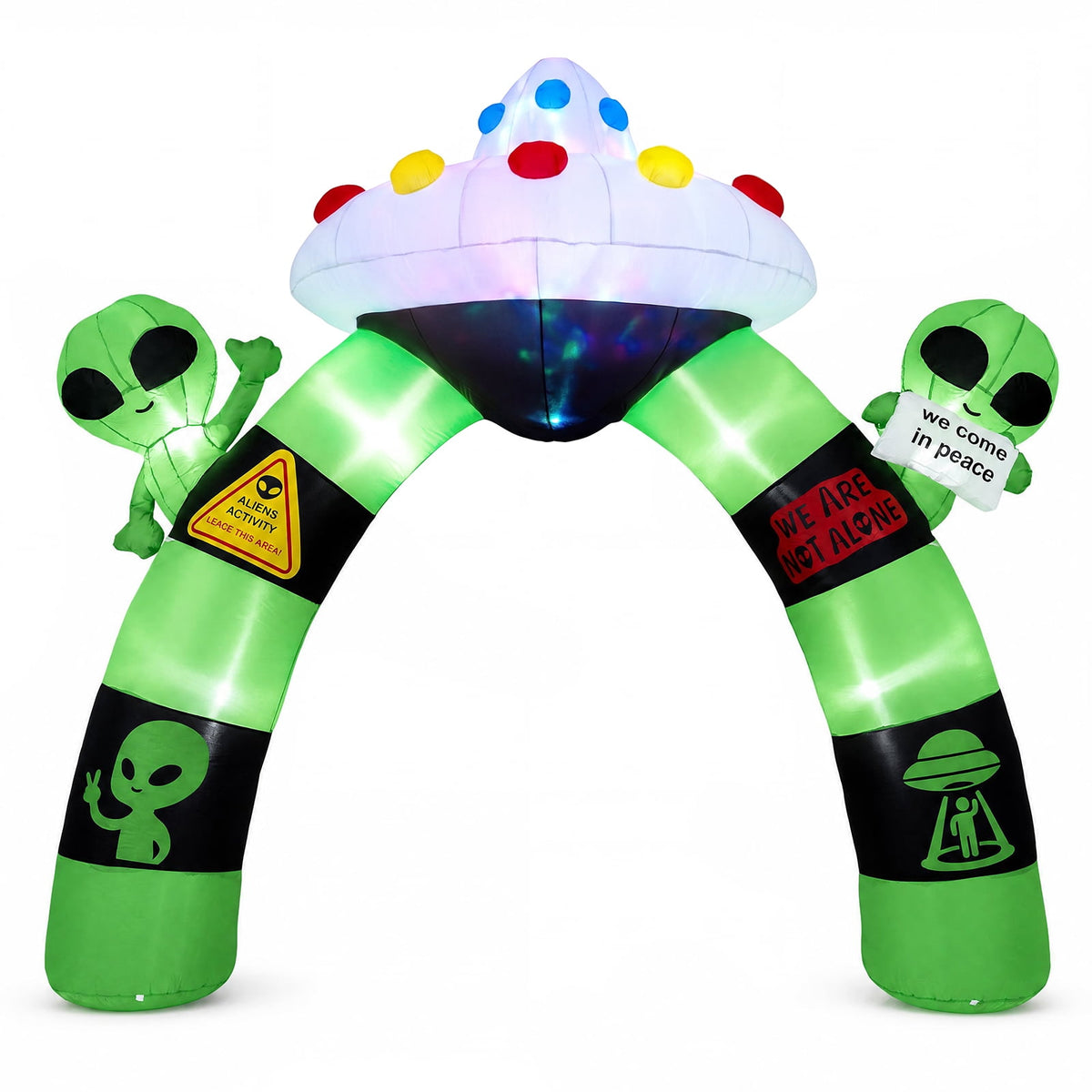 Costway 9.8 FT Alien Halloween Inflatable Archway with Lights Waving Alien UFO 4 Wind Ropes Green
