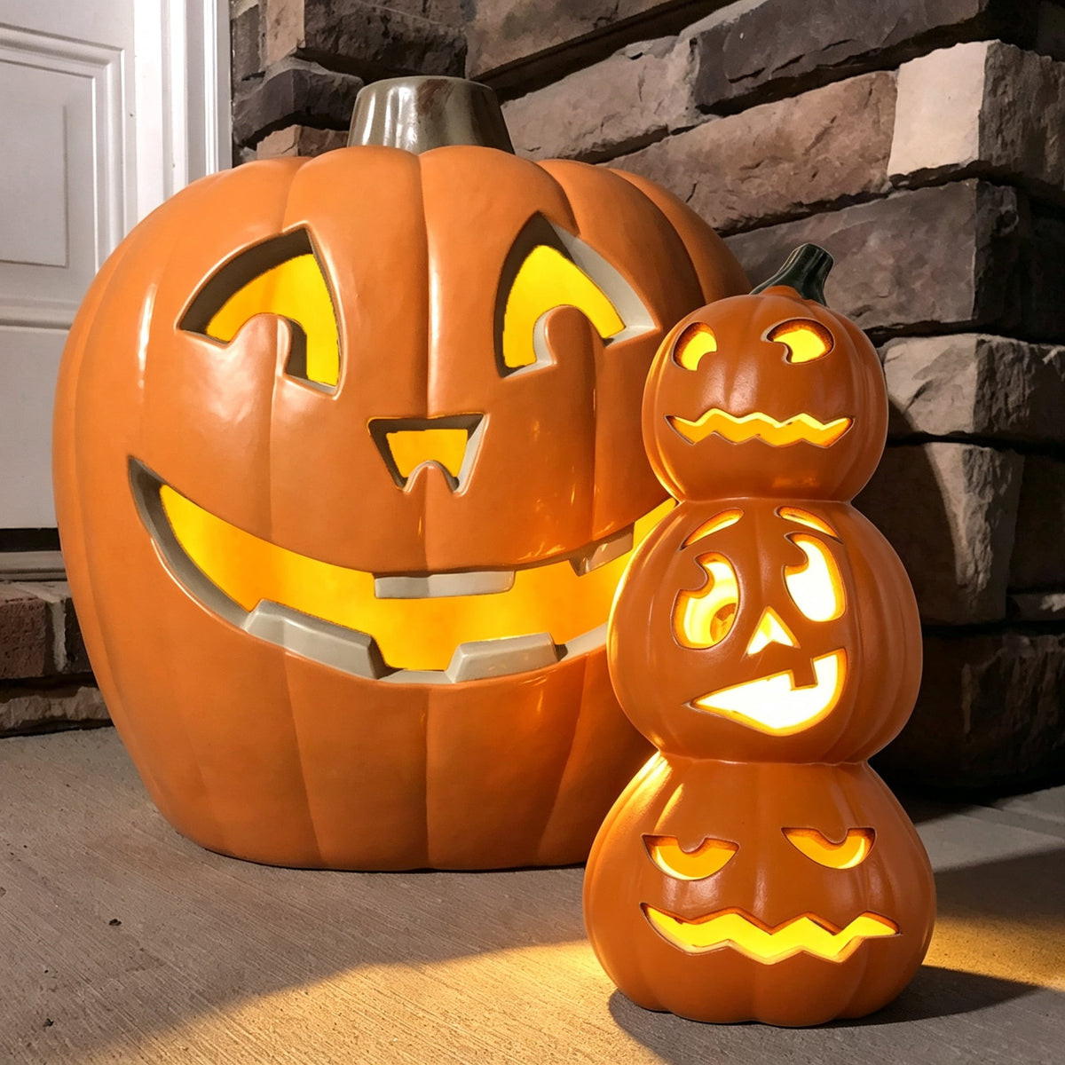 DUNCHATY LED Halloween Pumpkin Lights Set of 2, LED Pumpkin Decorations, Halloween Decor for Outdoor, Garden & Window (20"+21")