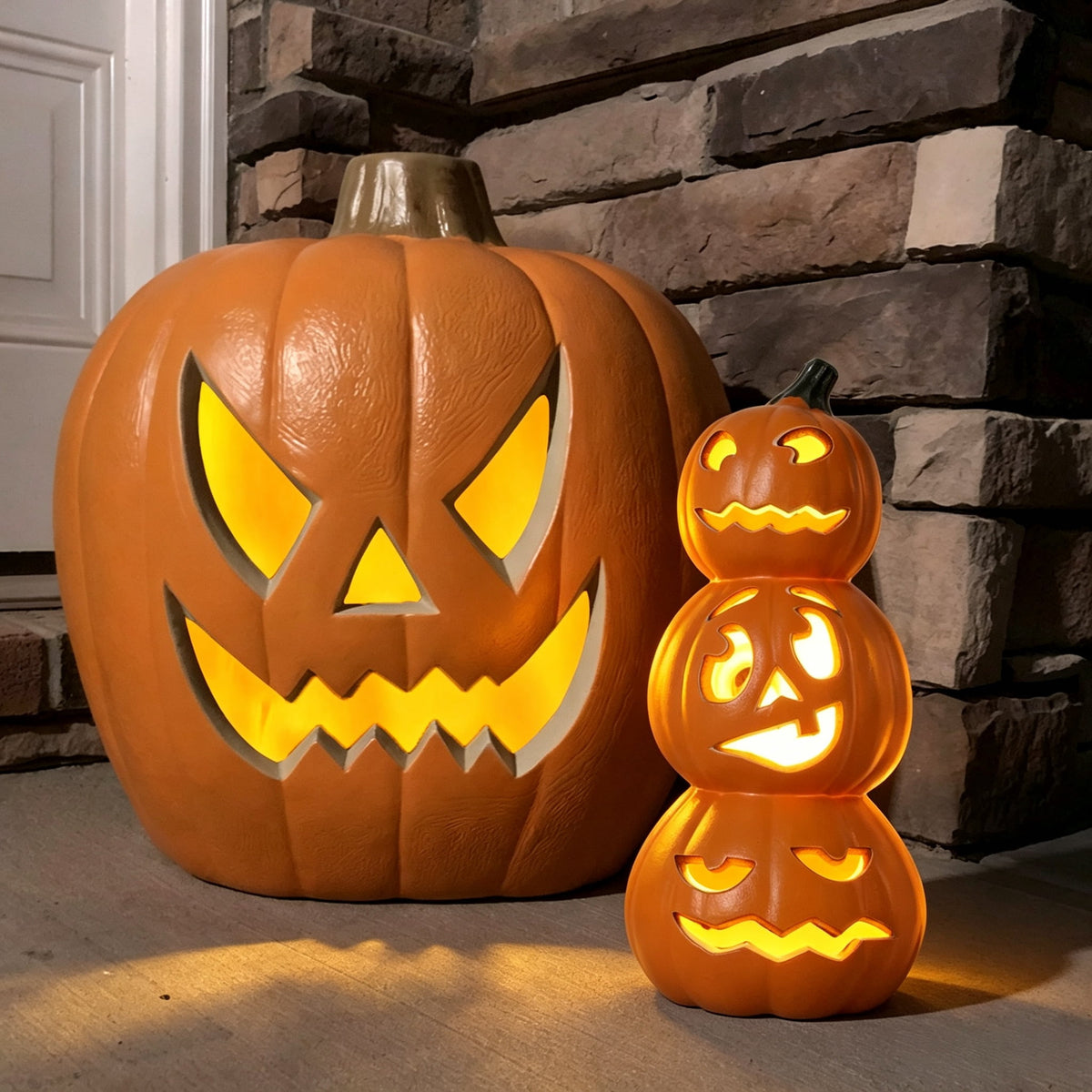 DUNCHATY LED Halloween Pumpkin Lights Set of 2, LED Pumpkin Decorations, Halloween Decor for Outdoor, Garden & Window (20"+21")