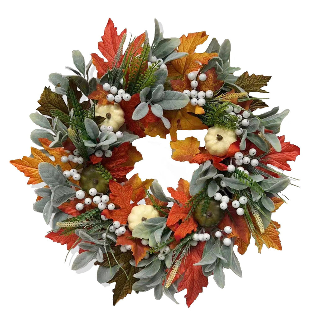 Fall Wreath - Halloween Decorative Autumn Garland with Pumpkin Accents, Handmade Style Seasonal Wall Decor, Vibrant Harvest Door Circle Ornament