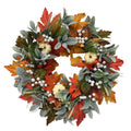 Fall Wreath - Halloween Decorative Autumn Garland with Pumpkin Accents, Handmade Style Seasonal Wall Decor, Vibrant Harvest Door Circle Ornament