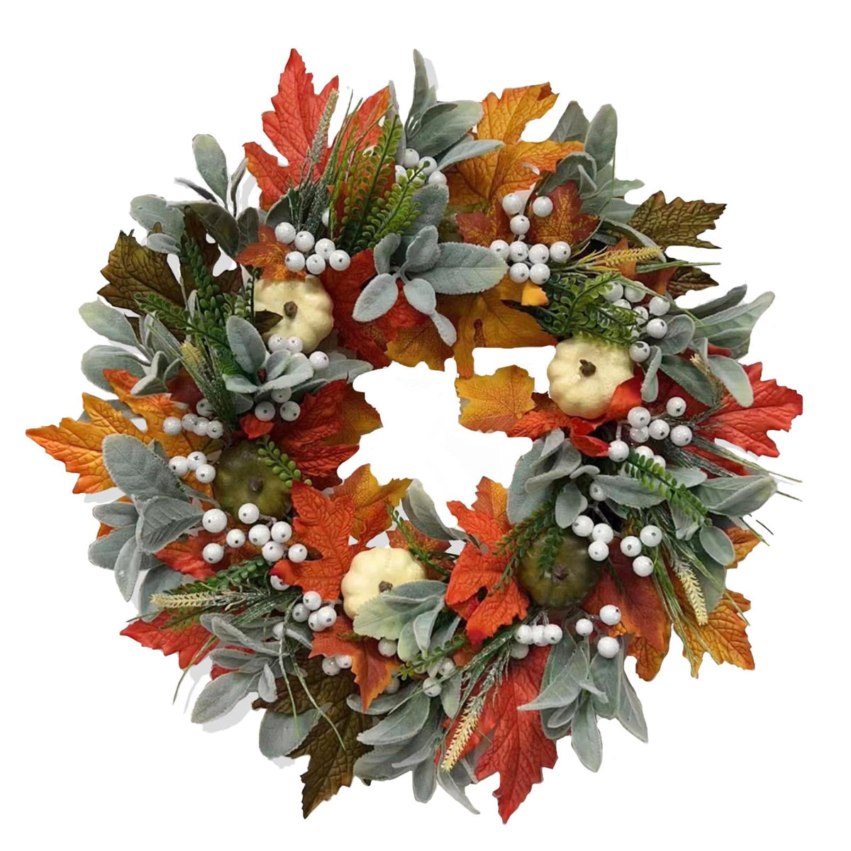 Fall Wreath - Halloween Decorative Autumn Garland with Pumpkin Accents, Handmade Style Seasonal Wall Decor, Vibrant Harvest Door Circle Ornament