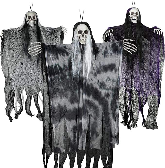 Halloween D rations Outdoor/Indoor - 3 Pack Hanging Skeleton Ghosts D rations for Tree, Yard, Window, Garden