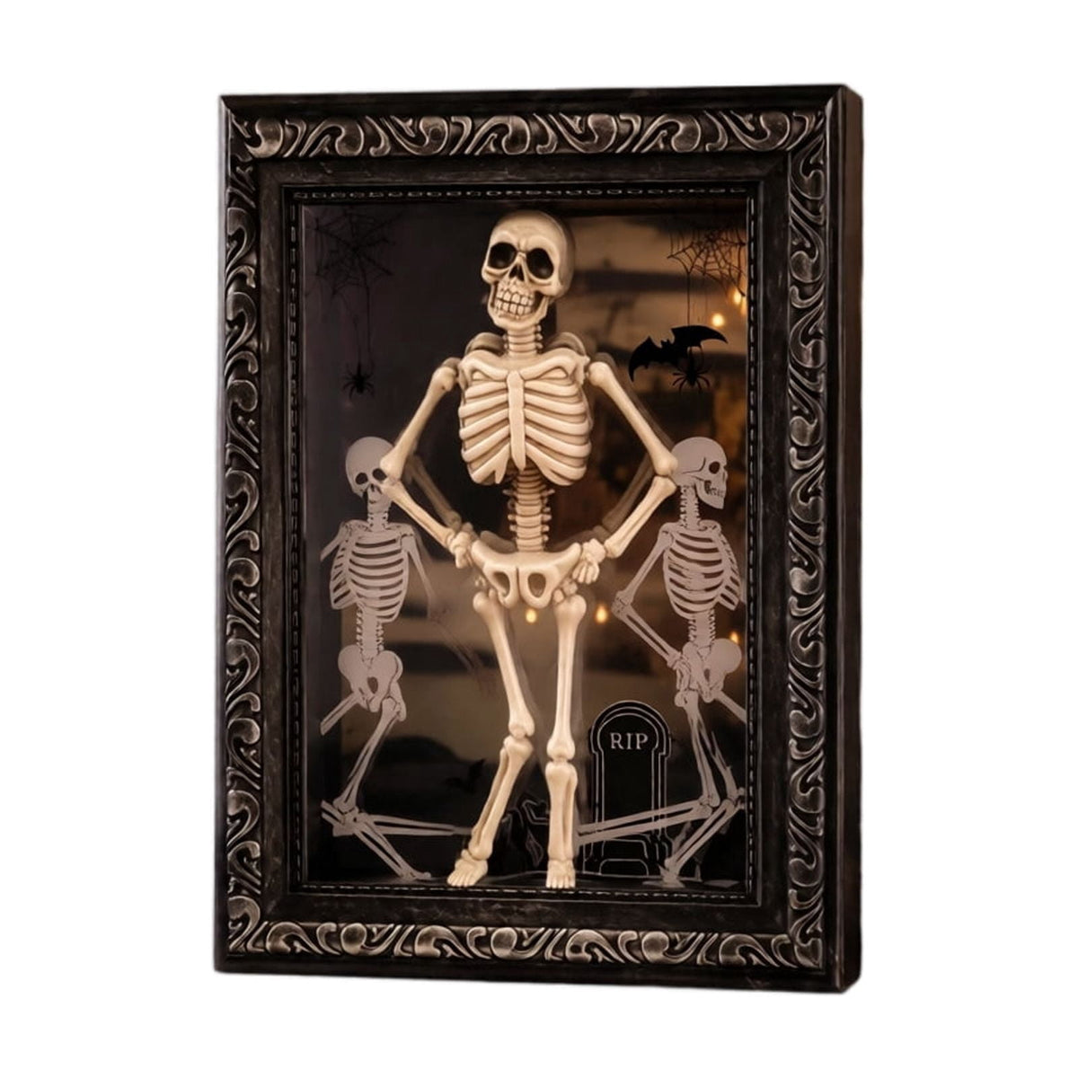 Halloween Dancing Skeleton Photo Frame 11.8 x 7.8in 3D Resin Light Up Spooky Skeleton Figurine Table Display Decor for Party Home Tabletop