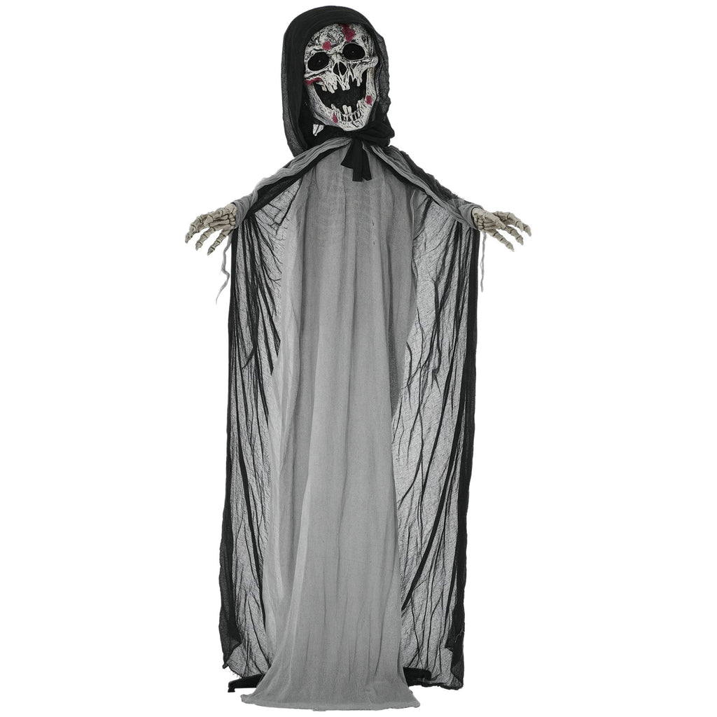 Halloween Decoration Animatronic Skeleton Witch, 74-Inch Motion Activated Outdoor Prop with Sound and Light, Grey Polyester