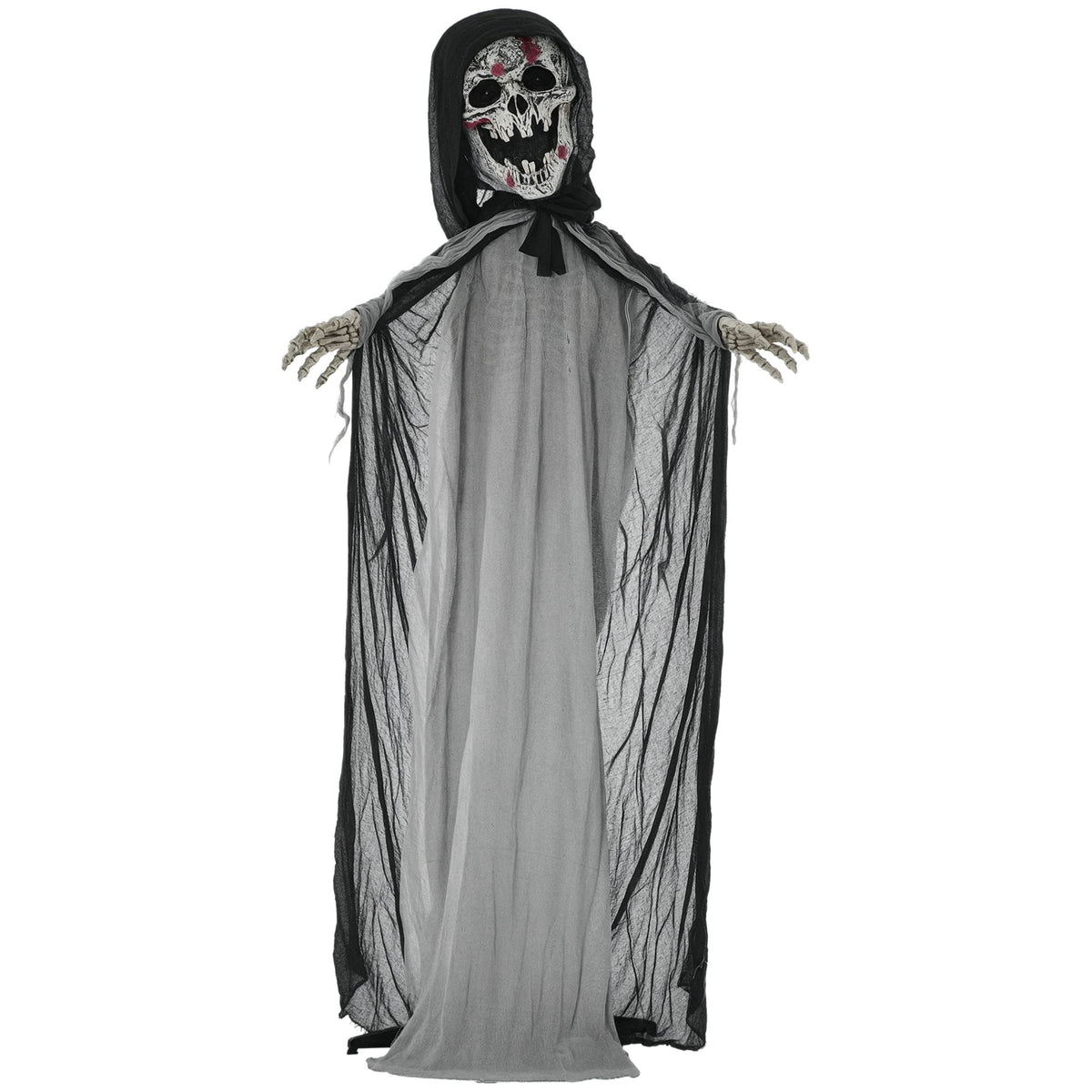 Halloween Decoration Animatronic Skeleton Witch, 74-Inch Motion Activated Outdoor Prop with Sound and Light, Grey Polyester