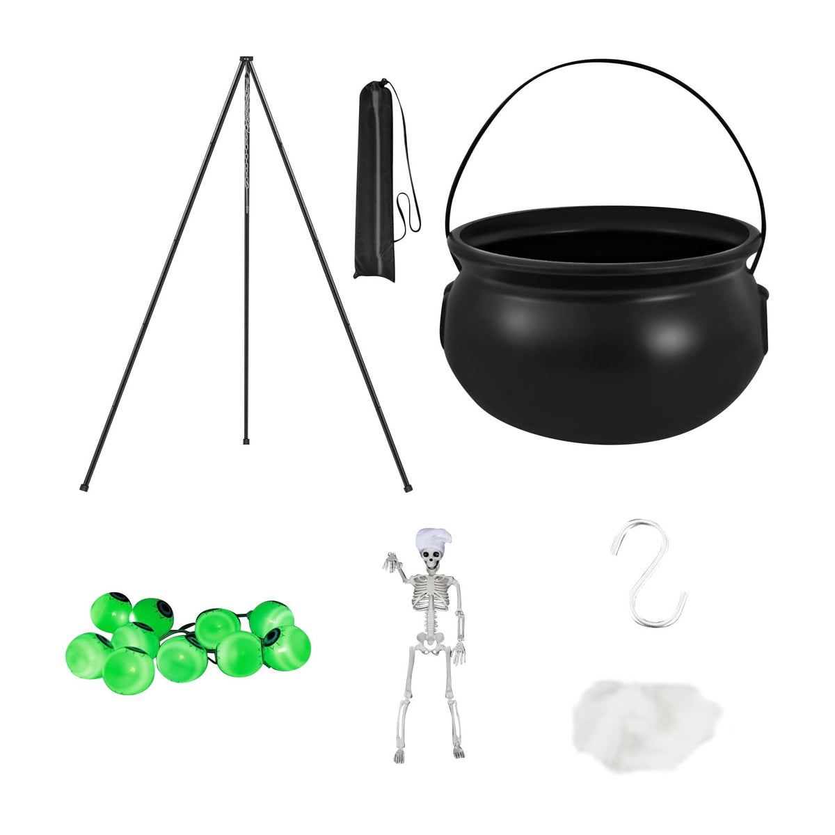 Halloween Decorations Outdoor Witch Cauldron Tripod with String Light Skeleton Eyeball Lights for Yard Lawn Garden Halloween Party Decor