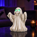 Halloween Ghost Statue with LED Glowing Eyes, Resin Ghost Figurine Tabletop Decor for Indoor Home, Mantel, Shelf, Entryway and Halloween Party Display