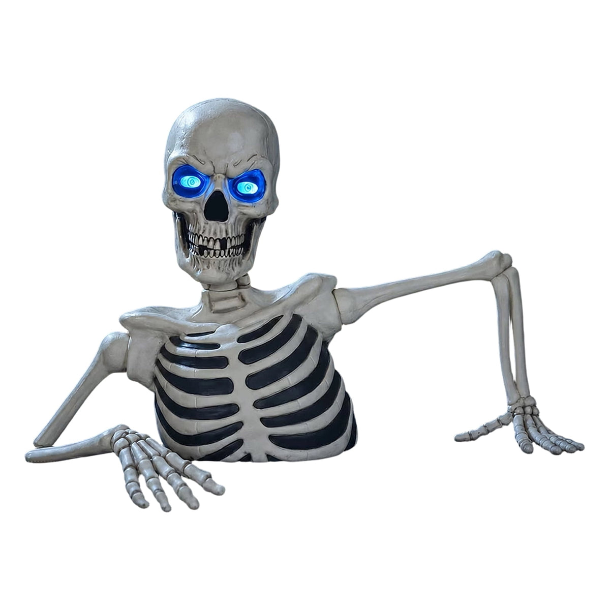 Halloween Groundbreaker Skeleton Statue, 11.8in Light Up Blue LED Eyes Skeleton Ground Breaker Outdoor Yard Lawn Porch Decor Gift