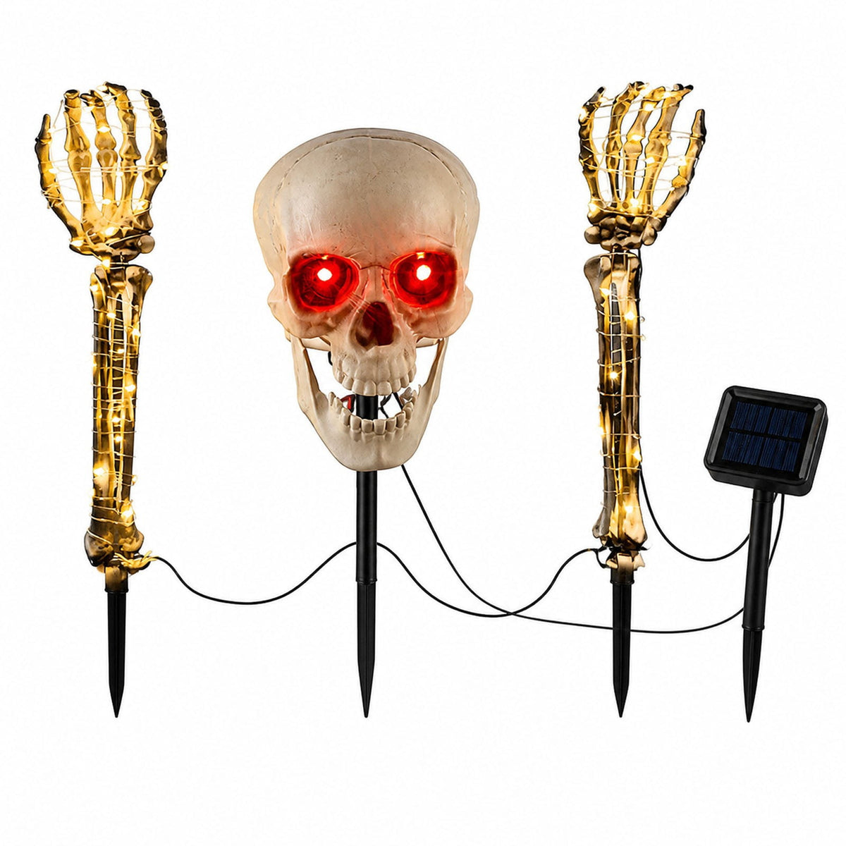 Halloween Lighted Skeleton Decor Outdoor, Solar-Powered Stake Light Realistic Scary Graveyard Bone Hands & Arms with LEDs, IP65 Waterproof for Lawn Garden Yard Party, Purple & Green