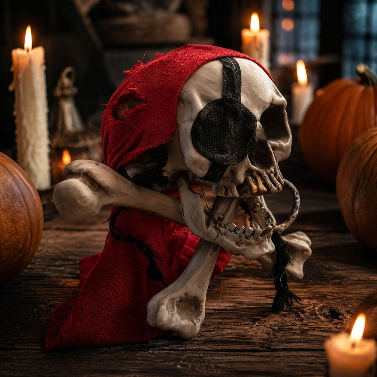 Halloween Pirate Resin Figurine 7.9 Inch - Skull Skeleton Tabletop Decor with Tricorn Hat for Mantel Shelf Party Centerpiece Home Accent