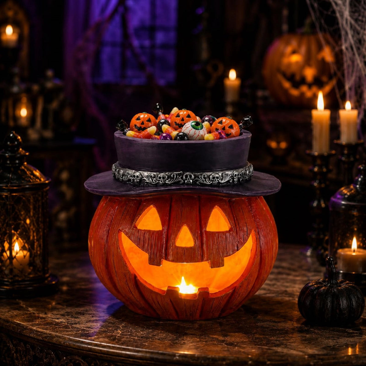 Halloween Ghost Statue with LED Glowing Eyes, Resin Ghost Figurine Tabletop Decor for Indoor Home, Mantel, Shelf, Entryway and Halloween Party Display