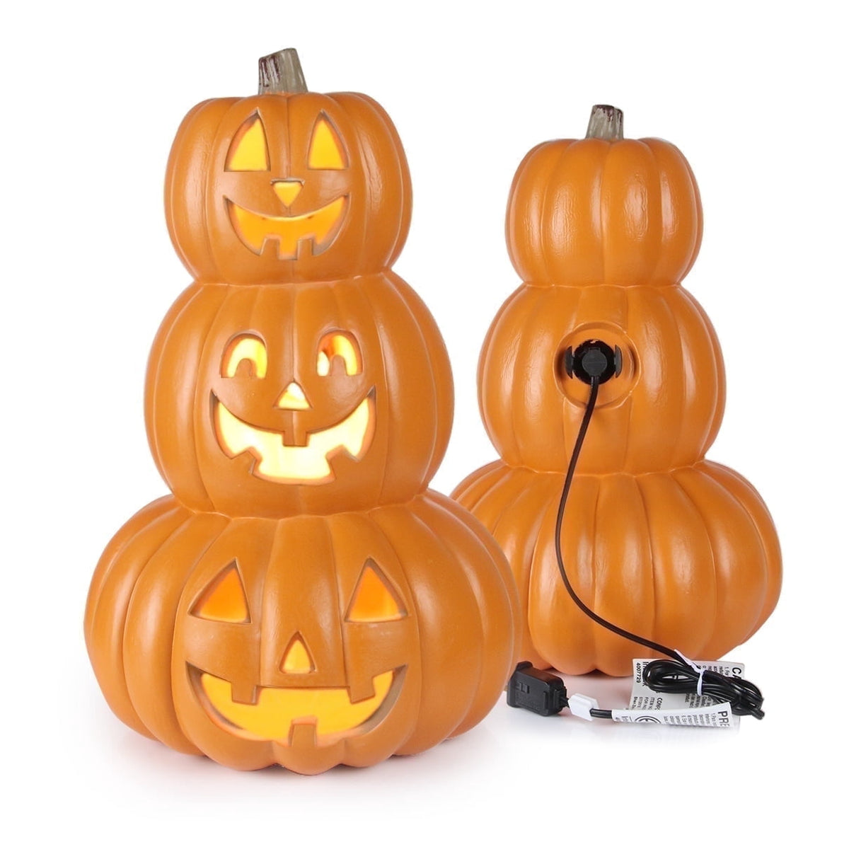 Gamexcel 21" LED Light-Up Jack O Lantern, Pre-lit Halloween Plastic Pumpkin Lights for Indoor/Outdoor Decoration - Angry Face