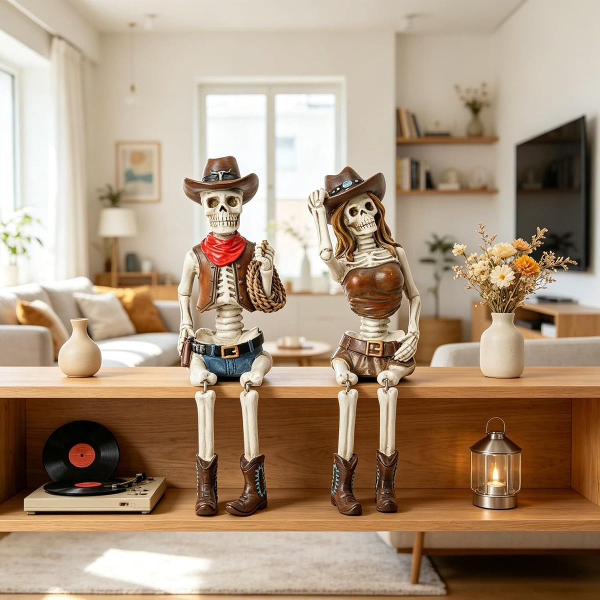 Halloween Skeleton Statue in Bikini Sunglasses for Summer and Spooky Decor