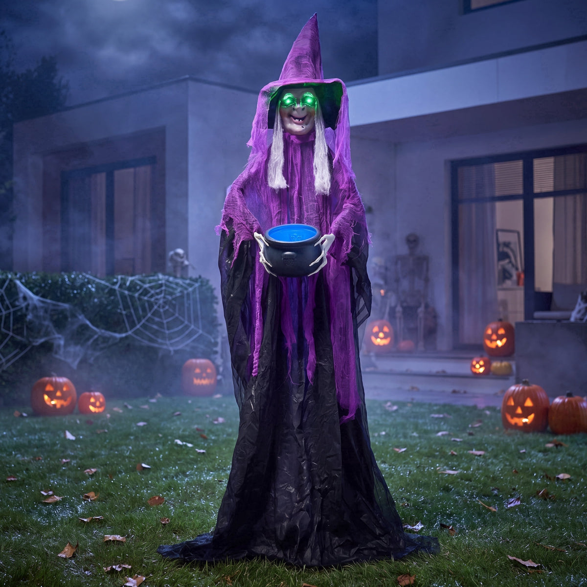 Joyfy 62"(5.17ft) Halloween Standing Hunchback Witch with Light, Animatronics Large Halloween Decorations Outdoor, Radar Motion Activated with Creepy Sound & Eyes and Moving Head for Yard Decor