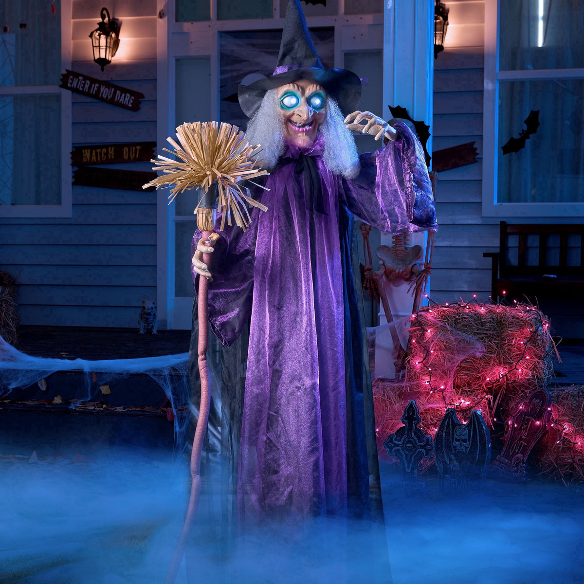 Joyfy 62"(5.17ft) Halloween Standing Hunchback Witch with Light, Animatronics Large Halloween Decorations Outdoor, Radar Motion Activated with Creepy Sound & Eyes and Moving Head for Yard Decor