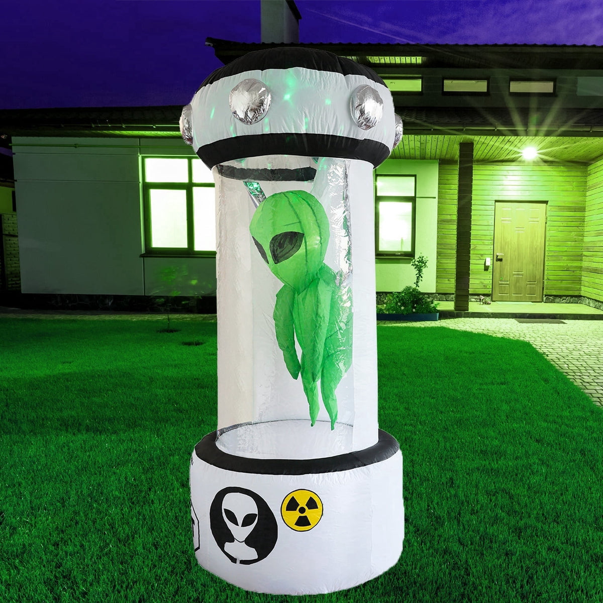 KINQUINN 7.2 ft Halloween Inflatable UFO Alien Experimental Capsule Cabinet, blow-up Spooky Decor For Outdoor Yard Party