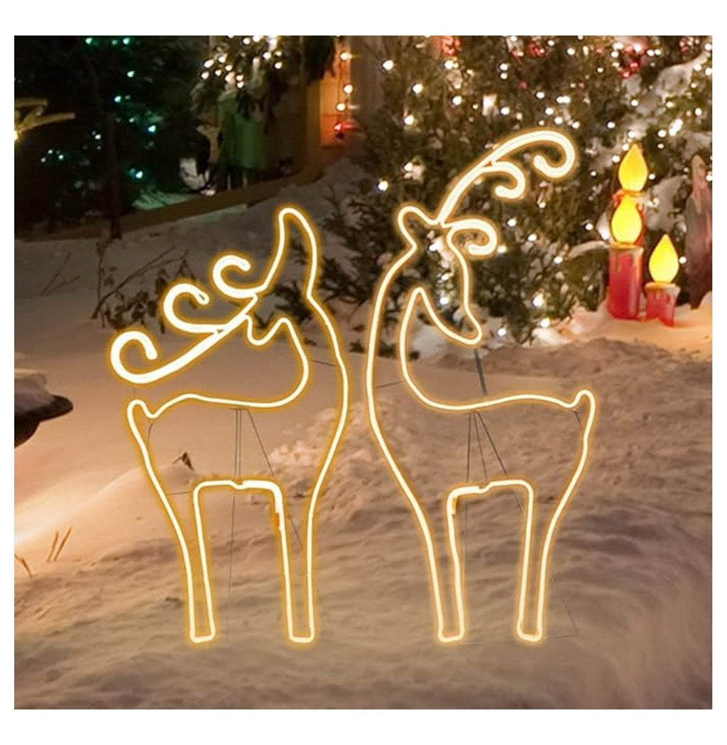 LED Deer Christmas Decorations 42"+34.5" - Super Bright Warm White - Outdoor Holiday Decor with UL Adapter & Waterproof Design
