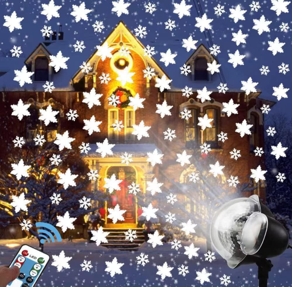 LINLIN Projector Snow Lamp, Snowfall LED Light Projector Christmas Snowflake Projector Light Waterproof with Remote&Timer Decorative Lighting