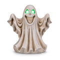 Large 13-Inch Lighted Halloween Ghost Decoration, Resin Figurine with Green LED Eyes, Battery Operated Tabletop Statue for Mantel and Party