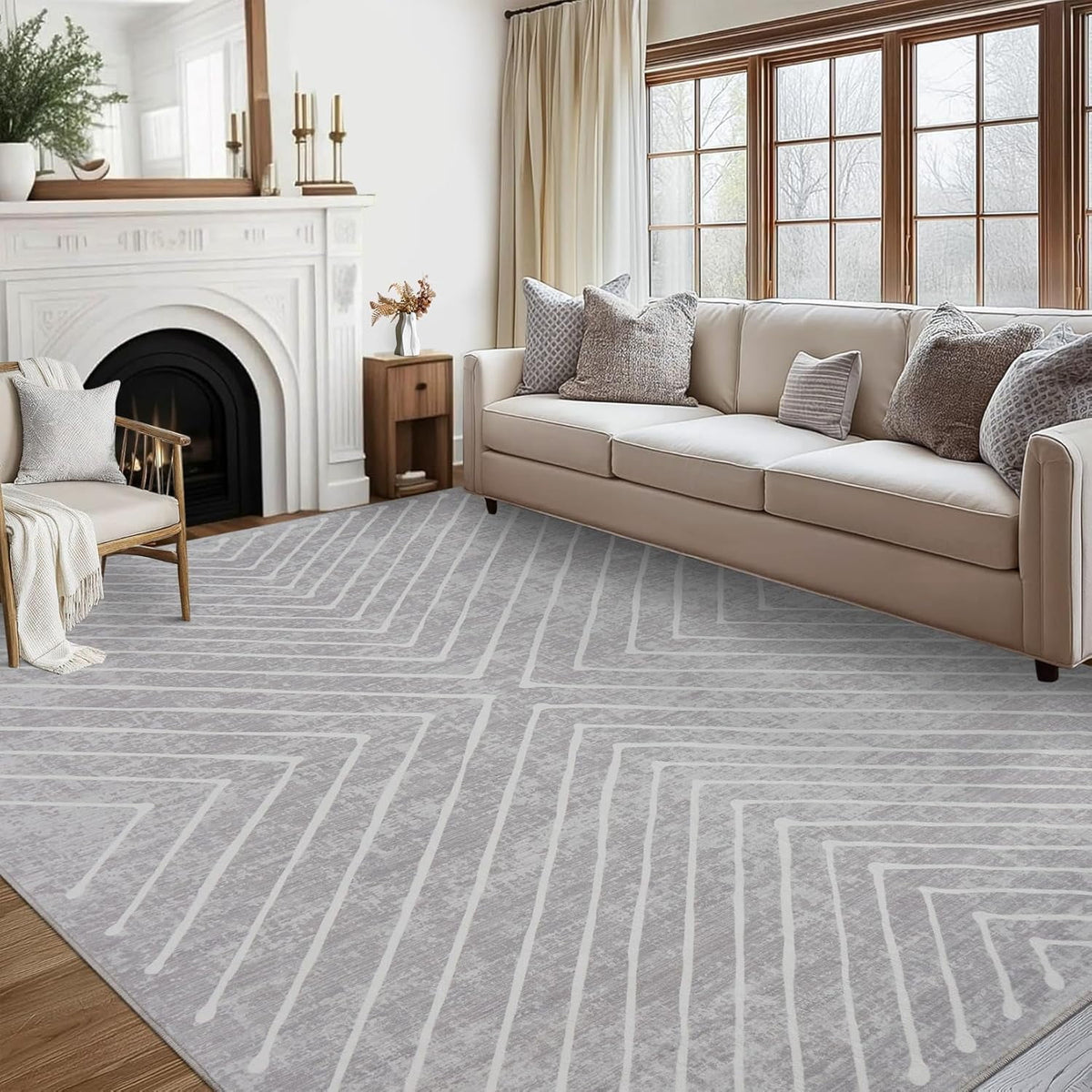 Washable Rug 10x13 Area Rug for Bedroom Modern Living Room Rug Non Slip Striped Large Area Rug Soft Non Shedding Throw Rugs Stain Resistant Carpet for Dining Room Nursery Navy 10'x13'