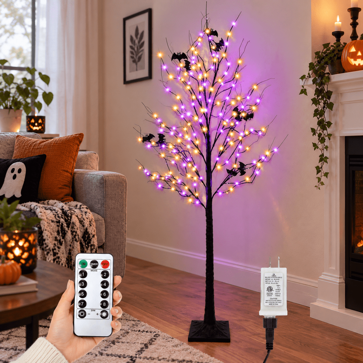 Lighted Tree With 260 Led Lights 6ft Black Timer 8 Modes Dimmable Web & Bats Diy Indoor Outdoor Decorations