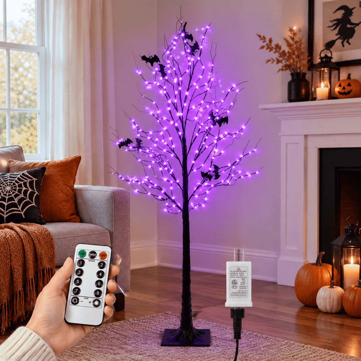 Lighted Tree With 260 Led Lights 6ft Black Timer 8 Modes Dimmable Web & Bats Diy Indoor Outdoor Decorations