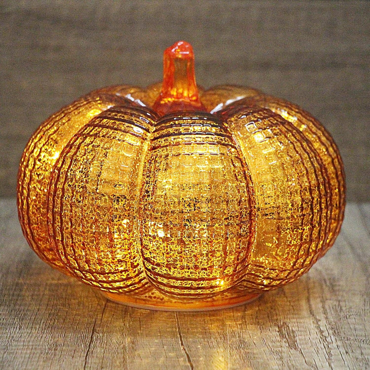 Mercury Glass Pumpkin Lights with Timer, Battery Operated Led Pumpkin Lights for Halloween Fall,Thanksgiving Rustic Decor (Rosegold Leafy, 11")