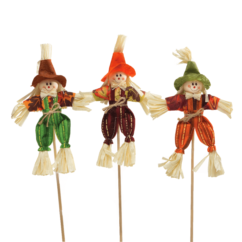 Mini Scarecrow Decorations for Halloween or Thanksgiving - Assorted Bulk Case of 60 - 13"OAL