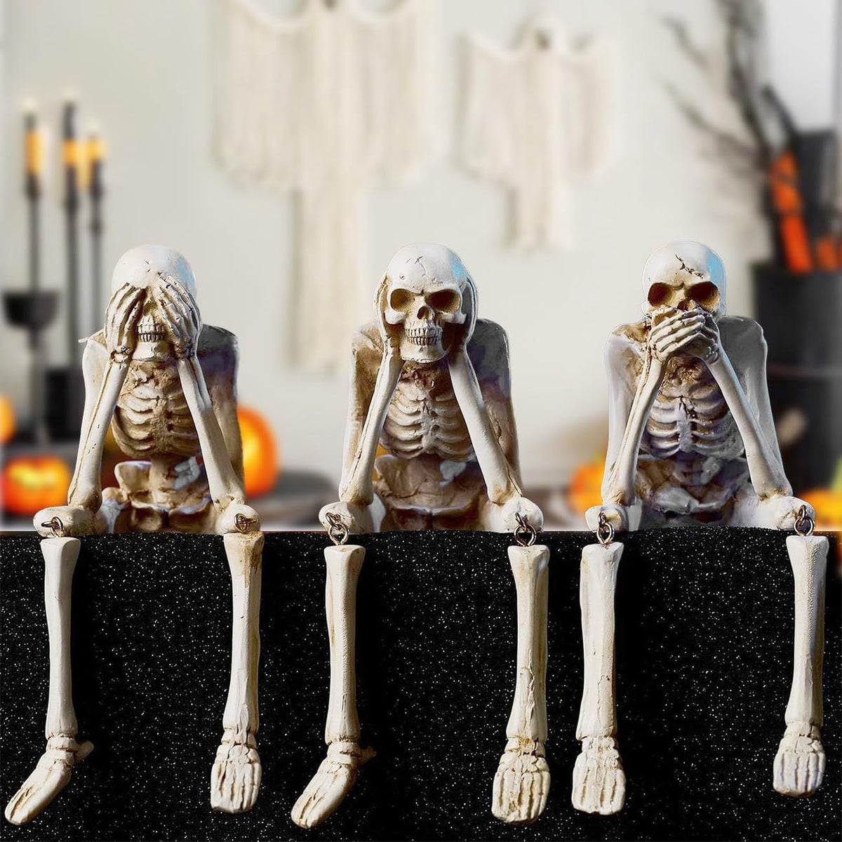 No Evil Skeleton Statue Set for Halloween and Day of the Dead Decor