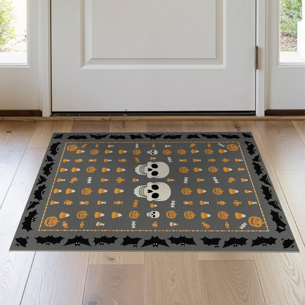 ODIKA 8'x10' Washable Area Rug Halloween Harvest Spirits Grinning Lantern Entrance Doormat Door for Living Room, Under Sectional, Family , Durable, Non-Slip