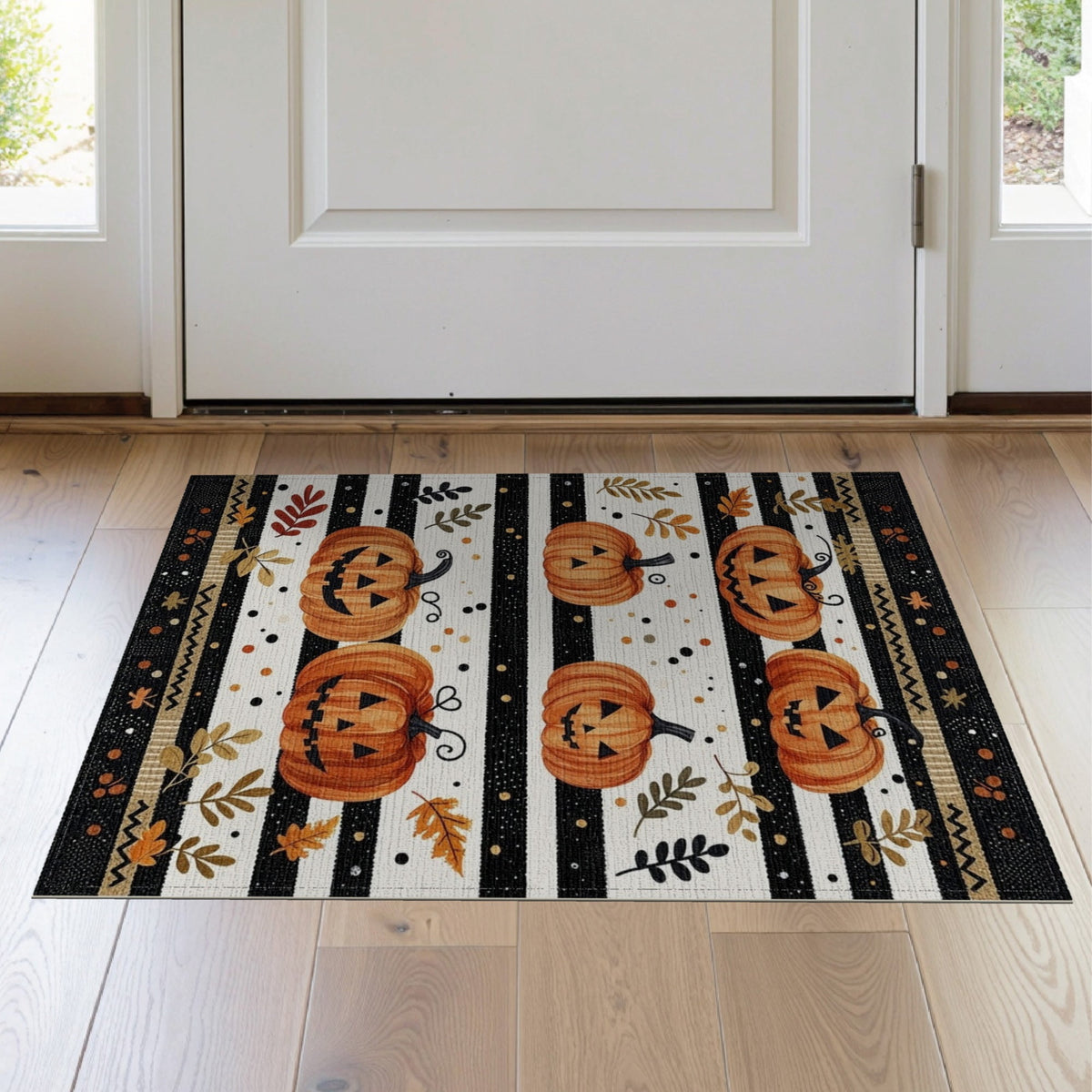 ODIKA Halloween Striped Pumpkin Ghost Farmhouse Welcome Fallc Door Pet Friendly & Kids Safe Play for Playroom, Bedroom, Reading Nook
