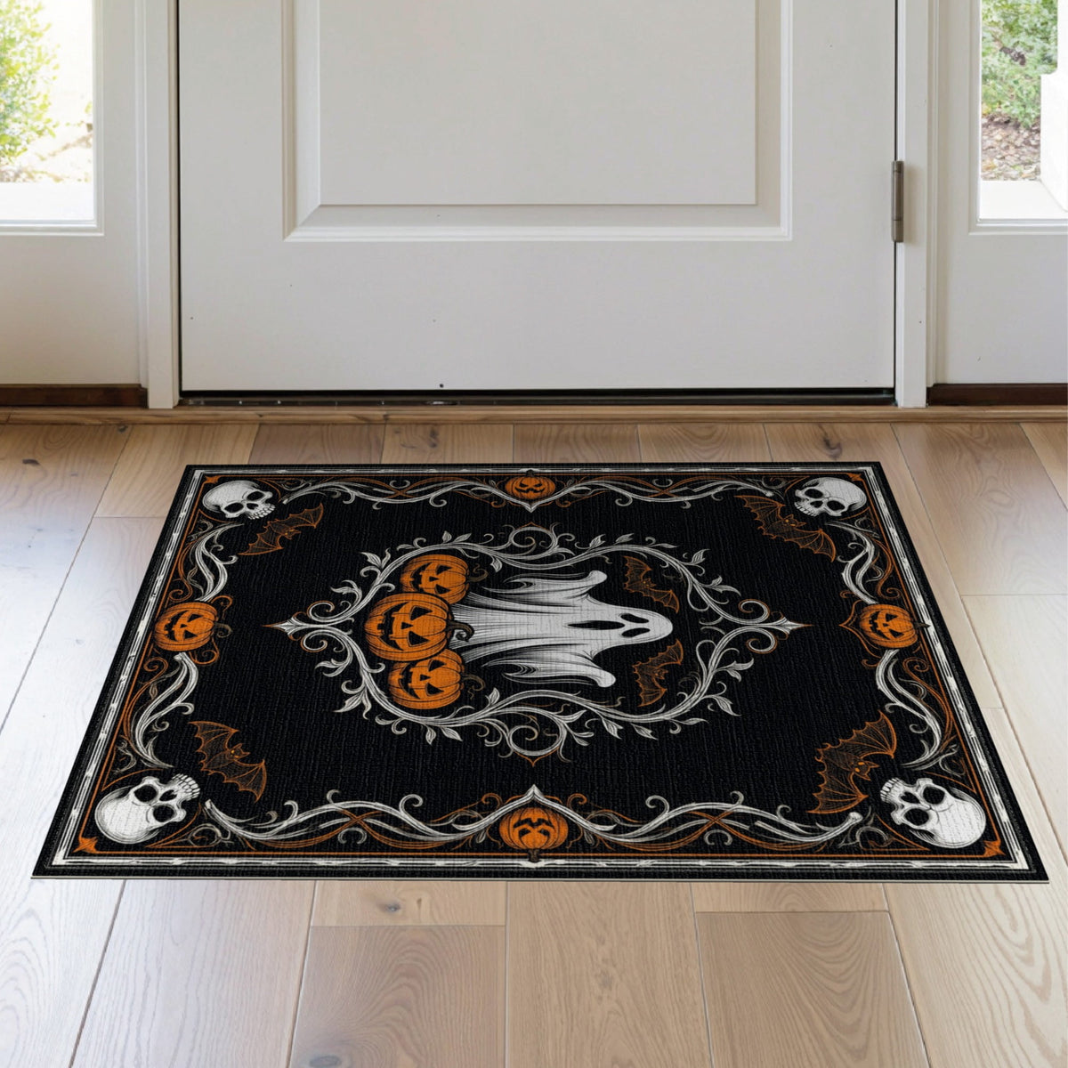 ODIKA Halloween October Phantom Gourd Flying Creature Fiber Doormat Stain Resistant Low Profile for Dorm Room, Small Living Apartment