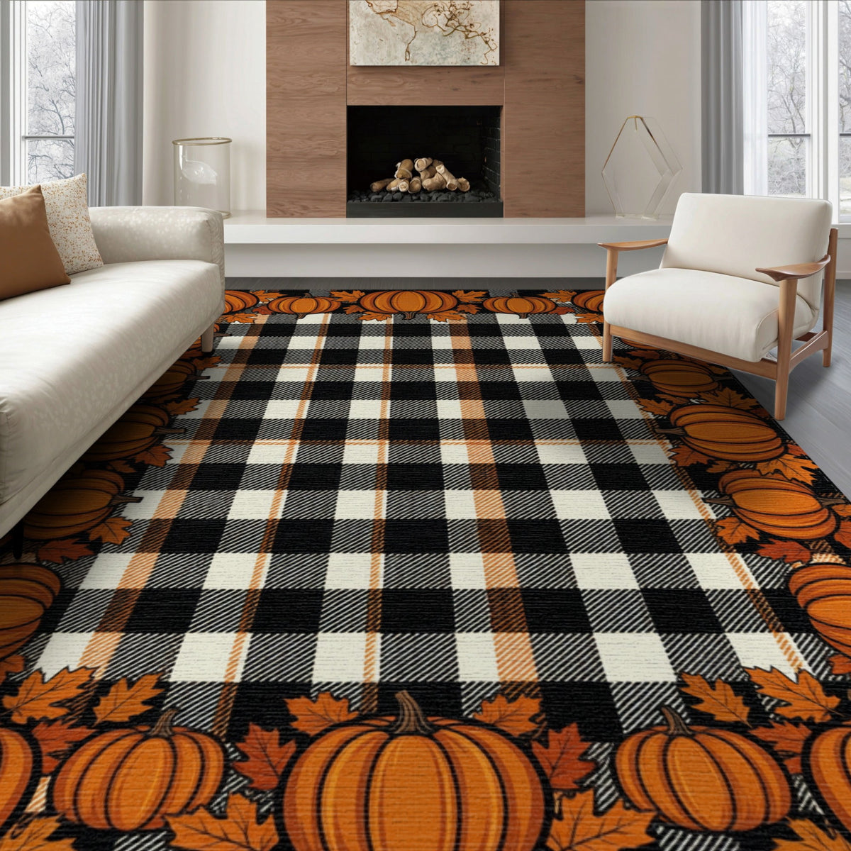 ODIKA Halloween Spooky Pumpkin Phantom Striped Entrance Door Doormat for Playroom, Bedroom, Reading Nook, Pet Friendly & Kids Safe Play