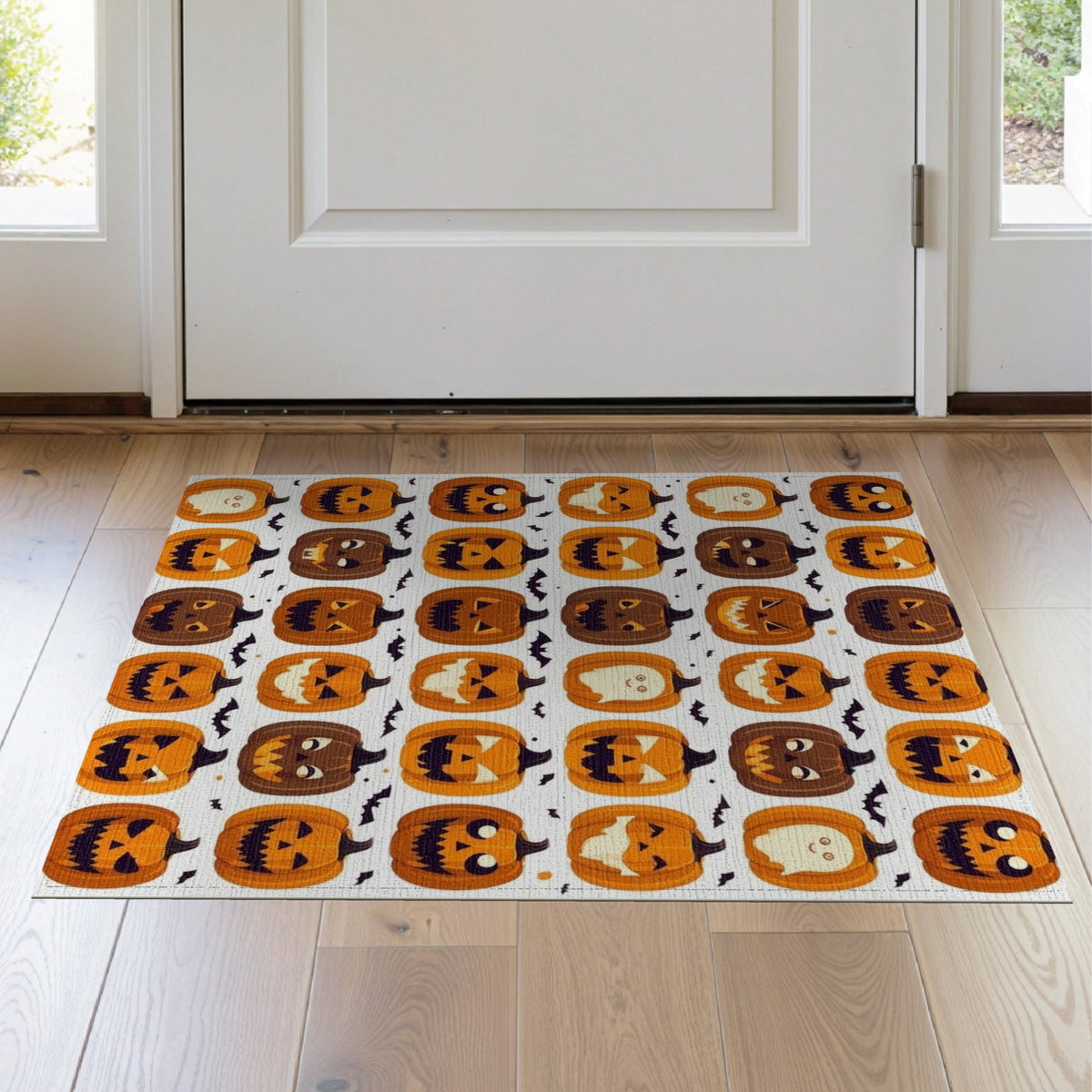 ODIKA Halloween Ghost Pumpkin Bat Skull Welcome Doormat Fiber Door for Dorm Room, Small Living Apartment, Stain Resistant Low Profile