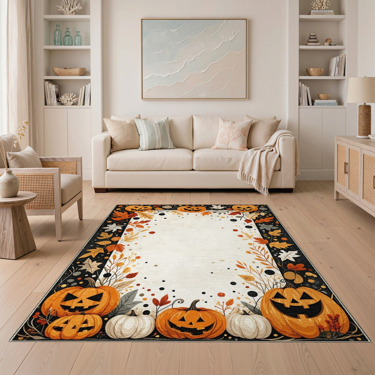 ODIKA Halloween Striped Pumpkin Ghost Farmhouse Welcome Fallc Door Pet Friendly & Kids Safe Play for Playroom, Bedroom, Reading Nook