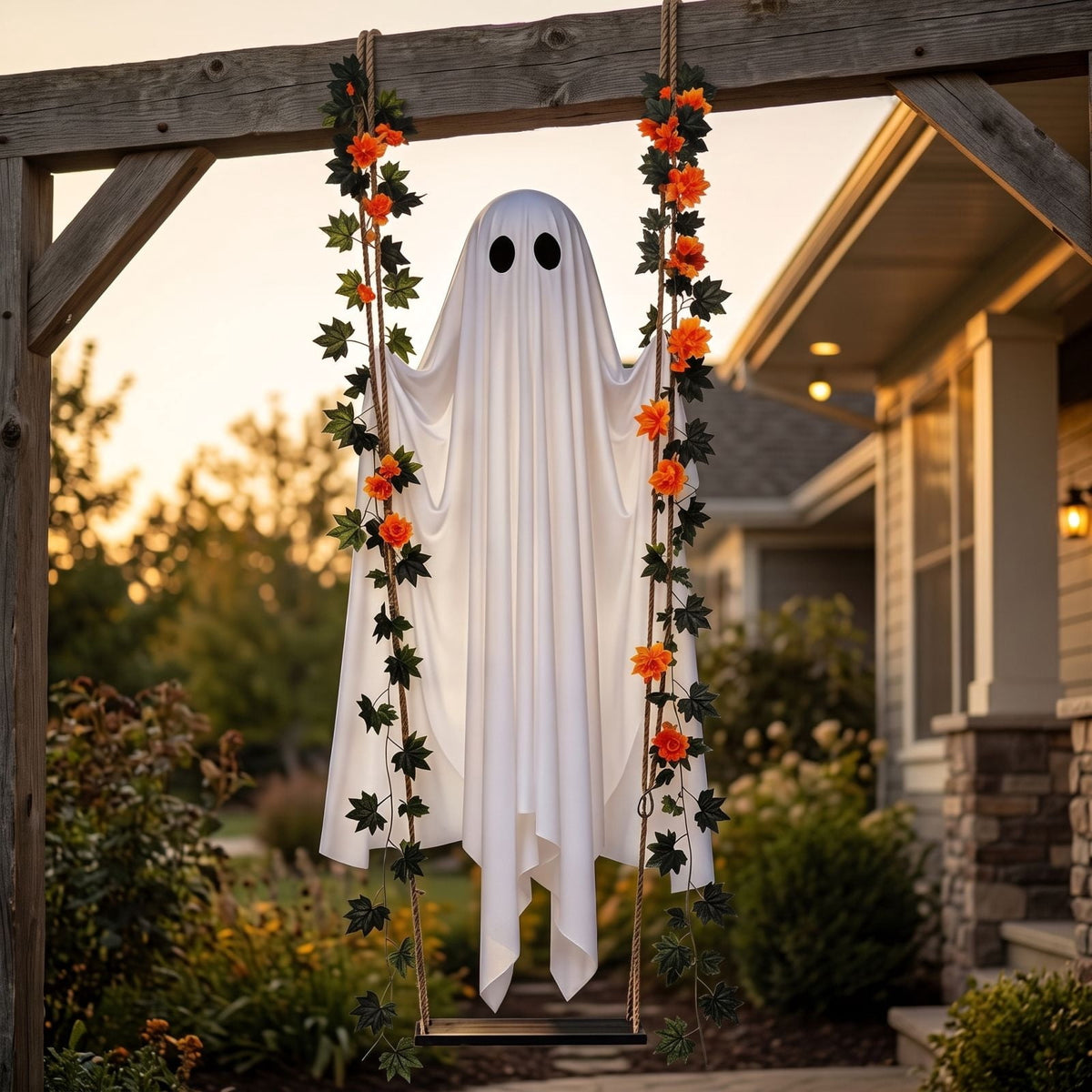 Outdoor Halloween Decorations Gaslight Ghoul, 79" Tall Hanging Skeleton Holding Street Light with Creepy Blue Eyes, Tattered Robe Ghost Decor for Yard Patio Walkway, Front Porch, Road