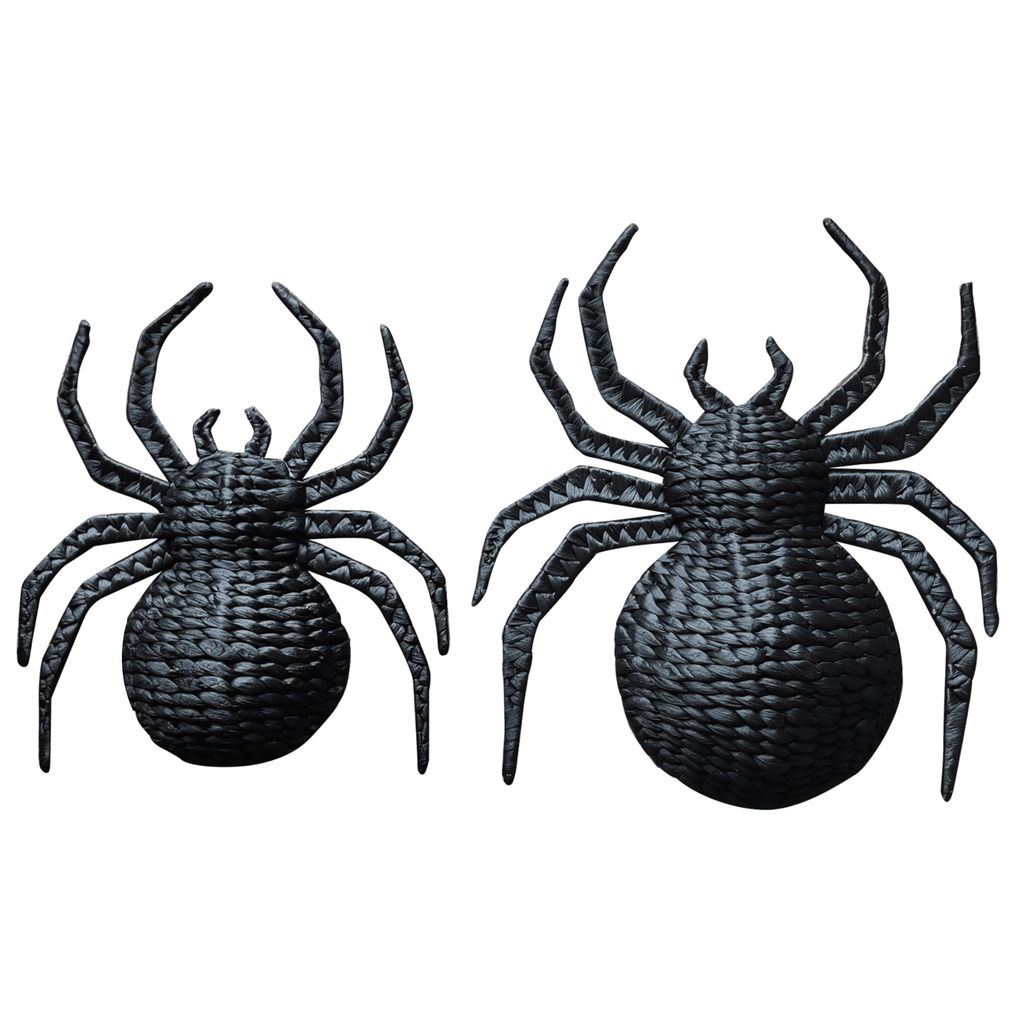 Set of 2 Handwoven Black Rattan Spider Wall Decor – Halloween or Gothic Accent
