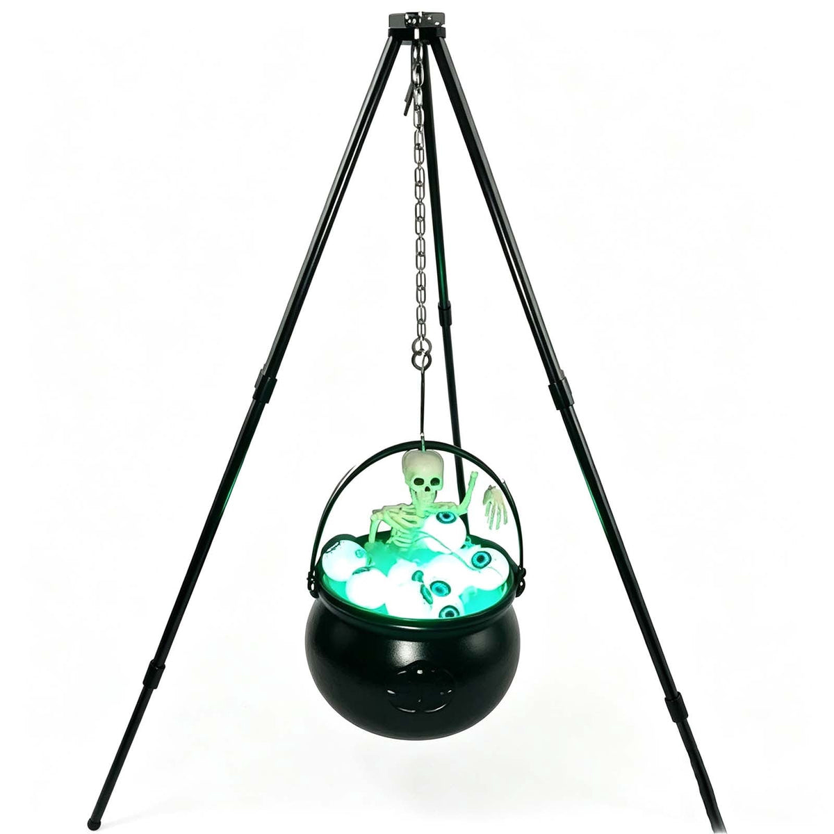 Spooky Halloween Cauldron Decoration 12 Inch with Tripod Stand, Skeleton Glowing Eyeballs, Green Led Light, Witch Pot Prop for Outdoor Yard, Porch, Party, Garden, Patio, Front Door, Indoor Home Decor