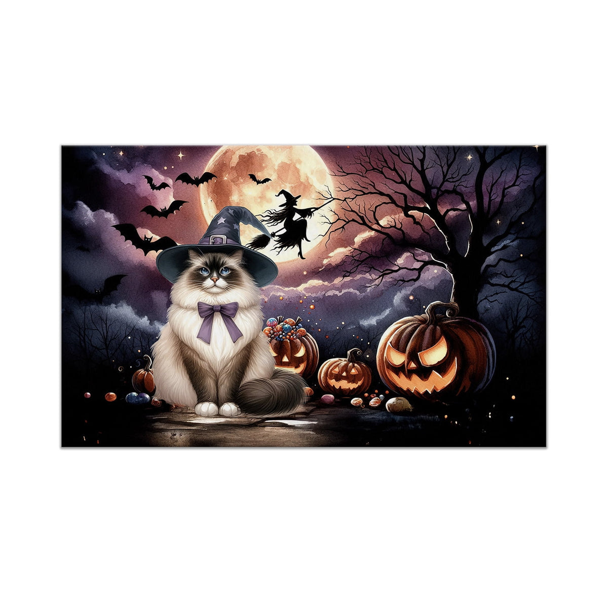 Spooky Halloween Night Witch Maine Coon Glowing Pumpkins Indoor Rug Cat Lover Kitten Owner Gifts Carpet Living Bed Room Sofa Home Decor - 12015